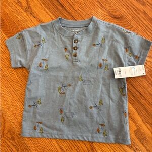 Carter's Dusty Blue Short-Sleeve Henley Tee with Camping Motif